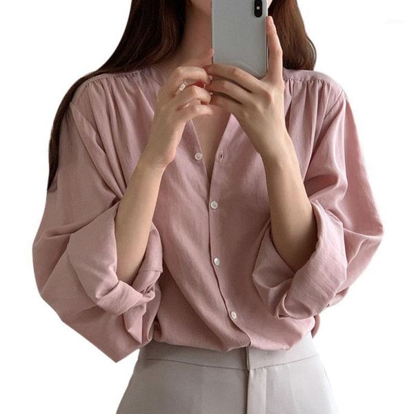 women's loose sweet blouse elegant pink shirts cozy long sleeve female korean soft thin, White
women's loose sweet blouse elegant pink shirts cozy long sleeve female korean soft thin, White