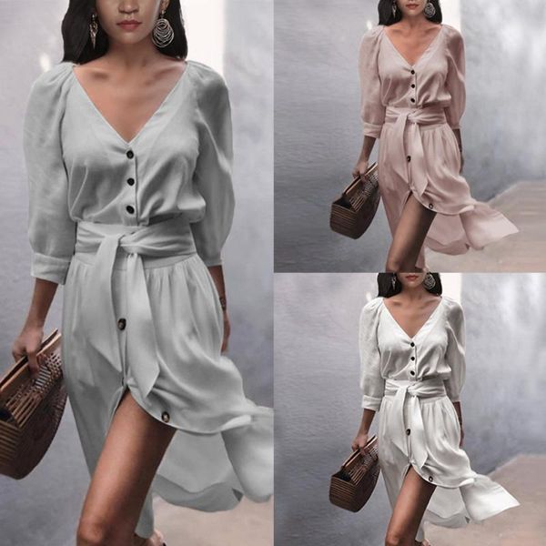 casual dresses 2021 summer women single breasted v-neck strap bow knot waist knee-length dress solid color button loose large size clothing, Black;gray
casual dresses 2021 summer women single breasted v-neck strap bow knot waist knee-length dress solid color button loose large size clothing, Black;gray