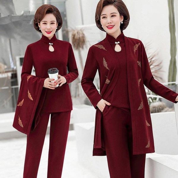 women's two piece pants fashion middle-aged women set 2021 spring autumn +printed jacket+casual suit three pieces sets womens outfits x, White
women's two piece pants fashion middle-aged women set 2021 spring autumn +printed jacket+casual suit three pieces sets womens outfits x, White