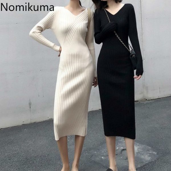 nomikuma arrival elegant long sleeve dress women solid color v neck slim knitted dresses winter clothes vestidos 3c275 210514, Black;gray
nomikuma arrival elegant long sleeve dress women solid color v neck slim knitted dresses winter clothes vestidos 3c275 210514, Black;gray