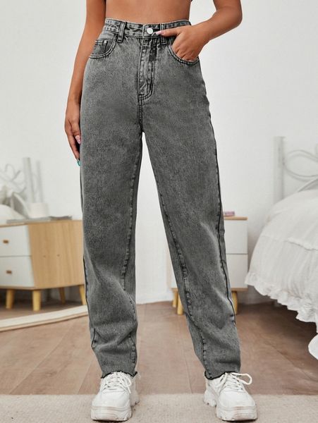 high waisted raw hem jeans v0ye#, Blue