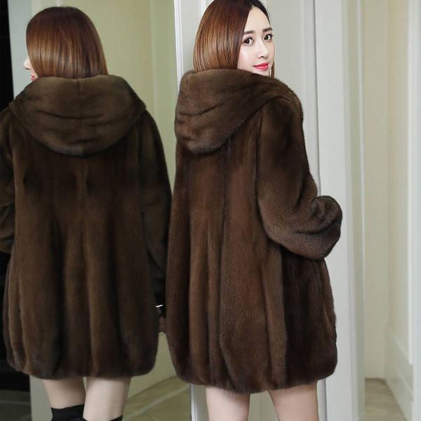 women's fur & faux autumn winter imitation mink cashmere coat wear thick medium long knitted middle-aged women jacket y63, Black
women's fur & faux autumn winter imitation mink cashmere coat wear thick medium long knitted middle-aged women jacket y63, Black