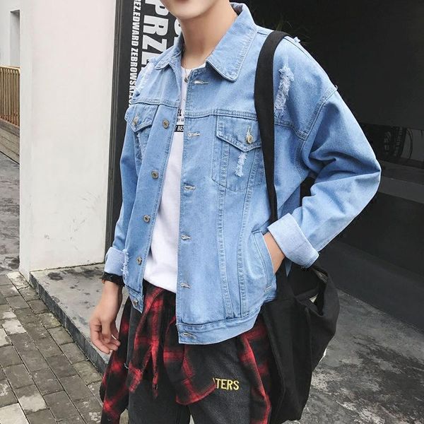men's jackets man's spring 2021 fashion clothing youth cowboy cotton japanese style casual ripped hole denim jacket for men, Black;brown
men's jackets man's spring 2021 fashion clothing youth cowboy cotton japanese style casual ripped hole denim jacket for men, Black;brown