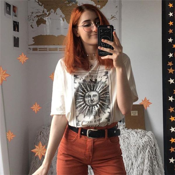 arrivals the sun moon printed womens t shirt fashion vintage summer short sleeve casual polyester tee, White
arrivals the sun moon printed womens t shirt fashion vintage summer short sleeve casual polyester tee, White
