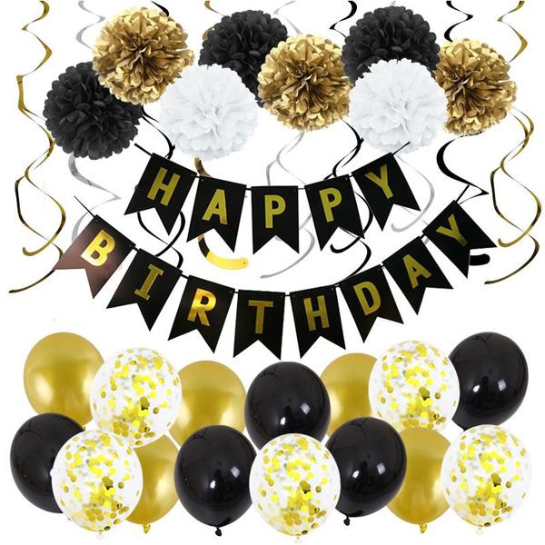 party decoration 33pcs/set black gold banner latex confetti balloon paper pompoms flower spiral hanging happy birthday supplies
party decoration 33pcs/set black gold banner latex confetti balloon paper pompoms flower spiral hanging happy birthday supplies