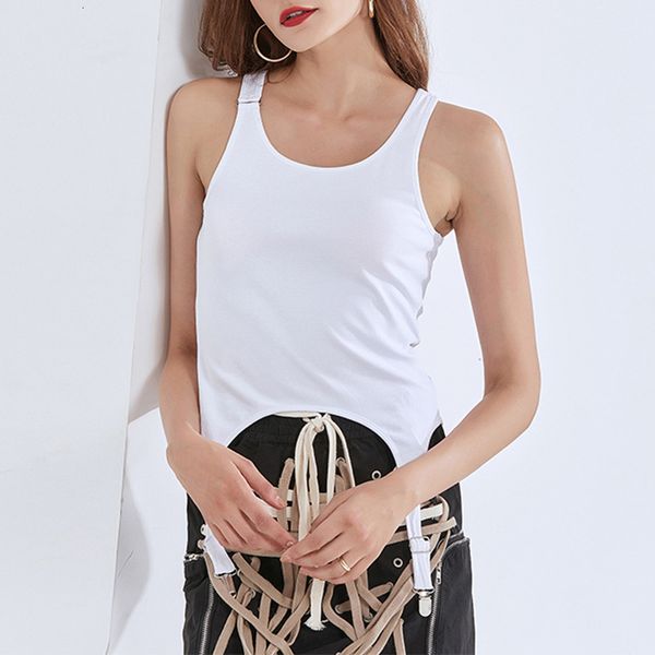 women's tanks & camis spring summer woman tank round coxllar adjustable button irregular knitted bottomed vest for women, White
women's tanks & camis spring summer woman tank round coxllar adjustable button irregular knitted bottomed vest for women, White