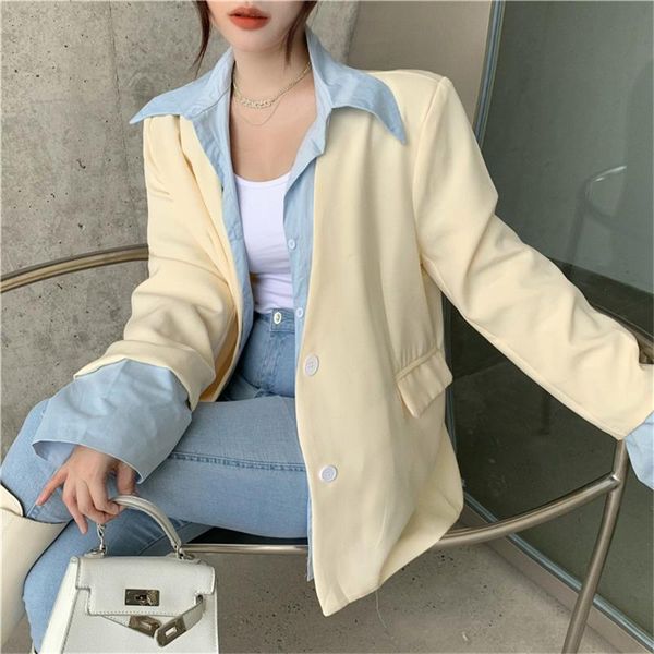 women's suits & blazers 2021 elegant fake two-piece vintage office lady casual autumn chic women high street loose ol, White;black
women's suits & blazers 2021 elegant fake two-piece vintage office lady casual autumn chic women high street loose ol, White;black