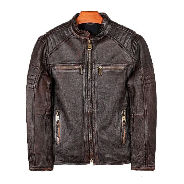 men's leather & faux 2021 vintage brown genuine jacket men motorcycle style plus size 5xl stand collar real cowhide slim fit biekr coat, Black
men's leather & faux 2021 vintage brown genuine jacket men motorcycle style plus size 5xl stand collar real cowhide slim fit biekr coat, Black