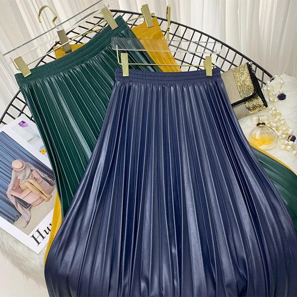 skirts women solid high waist pu leather pleated 2021 autumn winter female fashion elegant vintage elastic midi skirt, Black
skirts women solid high waist pu leather pleated 2021 autumn winter female fashion elegant vintage elastic midi skirt, Black