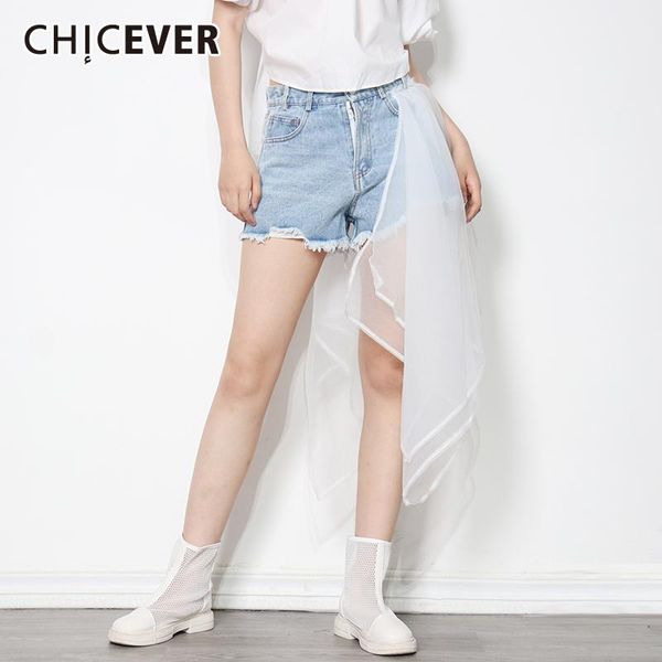 women's shorts chicever casual patchwork mesh short for women high waist irregular hem denim female fashion clothing 2021 summer style, White;black
women's shorts chicever casual patchwork mesh short for women high waist irregular hem denim female fashion clothing 2021 summer style, White;black