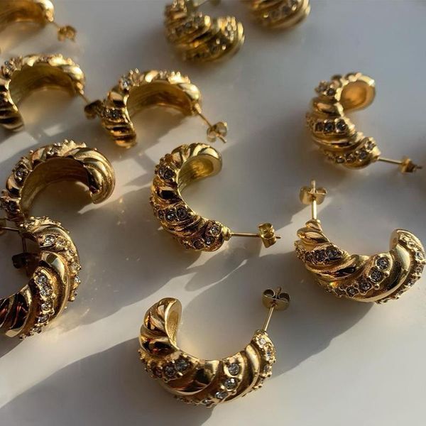 design zircon paved elegant chunky croissant stud earring stainless steel gold plated statement earrings for women, Golden;silver
design zircon paved elegant chunky croissant stud earring stainless steel gold plated statement earrings for women, Golden;silver