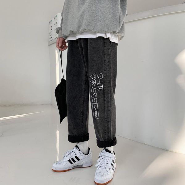 spring and autumn youth men straight washed loose print jeans fashion casual trousers black / blue -2xl men's 
spring and autumn youth men straight washed loose print jeans fashion casual trousers black / blue -2xl men's
