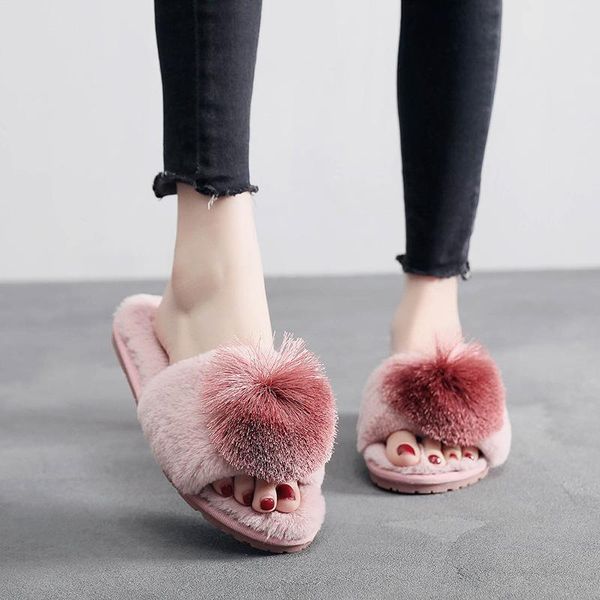 fur slippers women autumn winter warm fluffy pompom bedroom fashion soft velvet plush pink house shoes slides, Black
fur slippers women autumn winter warm fluffy pompom bedroom fashion soft velvet plush pink house shoes slides, Black