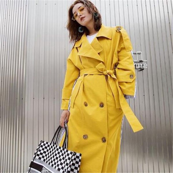 women's trench coats 2021 fashion stripe patchwork sashes windbreaker long section turn-down collar personality clothes coat, Tan;black
women's trench coats 2021 fashion stripe patchwork sashes windbreaker long section turn-down collar personality clothes coat, Tan;black