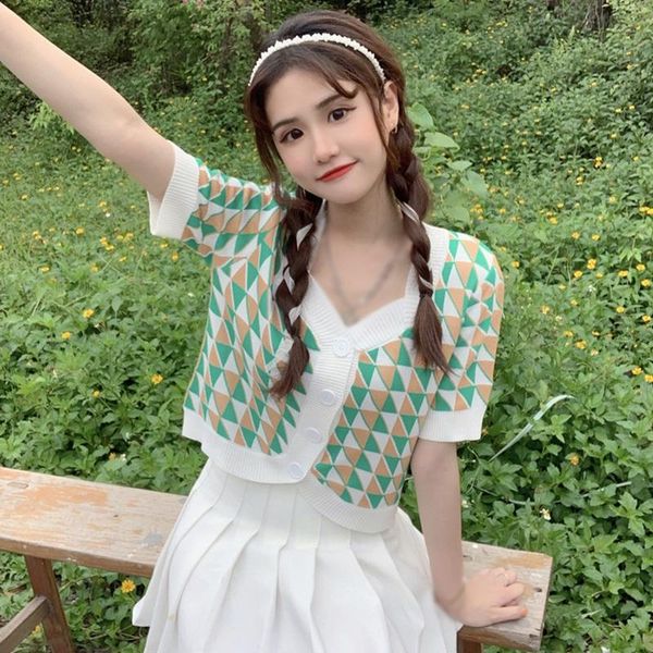 women's t-shirt daxin plaid summer short tee shirt knitted sleeve cardigan female crop ladies, White
women's t-shirt daxin plaid summer short tee shirt knitted sleeve cardigan female crop ladies, White
