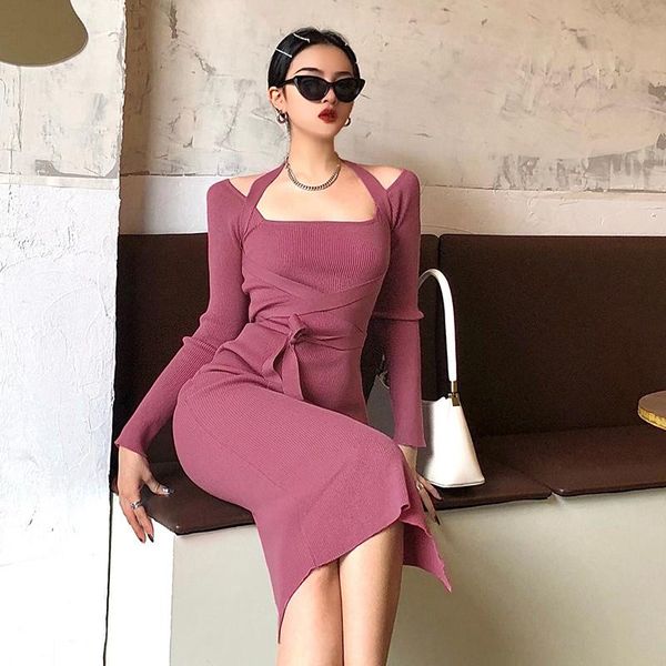 casual dresses knitted long dress for women black sleeve halter skinny sweater stretch elegant female vestidos party dr011, Black;gray
casual dresses knitted long dress for women black sleeve halter skinny sweater stretch elegant female vestidos party dr011, Black;gray