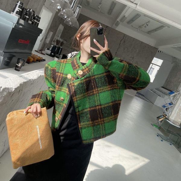 women's wool & blends 2021 women vintage green woolen jacket short coat, Black
women's wool & blends 2021 women vintage green woolen jacket short coat, Black