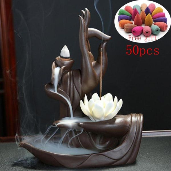 fragrance lamps smoke waterfall backflow incense burner creative home decor lotus holder portable ceramic censer buddha hand handicrafts
fragrance lamps smoke waterfall backflow incense burner creative home decor lotus holder portable ceramic censer buddha hand handicrafts