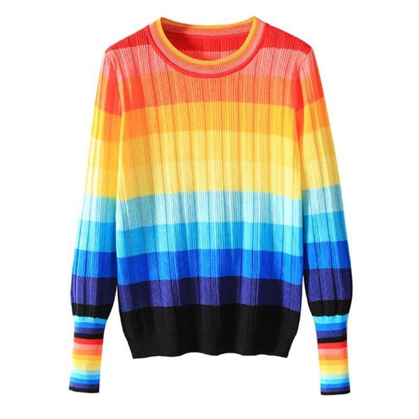 women autumn long sleeve knitted sweater rainbow color stripes jumper pullover u90e women's sweaters, White;black
women autumn long sleeve knitted sweater rainbow color stripes jumper pullover u90e women's sweaters, White;black