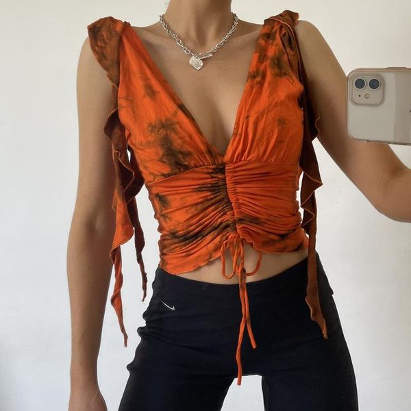 women's tanks & camis 2021 deep v printing ruffled lace-up backless tie-dye sleeveless short vest female summer crop womens clothes, White
women's tanks & camis 2021 deep v printing ruffled lace-up backless tie-dye sleeveless short vest female summer crop womens clothes, White