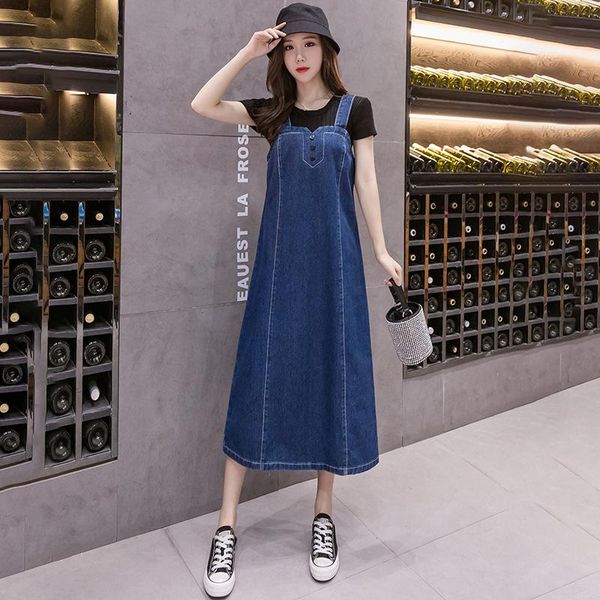 casual dresses korean style plus size denim long dress women 2021 spring autumn solid spaghetti strap loose jeans a line vestidos, Black;gray
casual dresses korean style plus size denim long dress women 2021 spring autumn solid spaghetti strap loose jeans a line vestidos, Black;gray