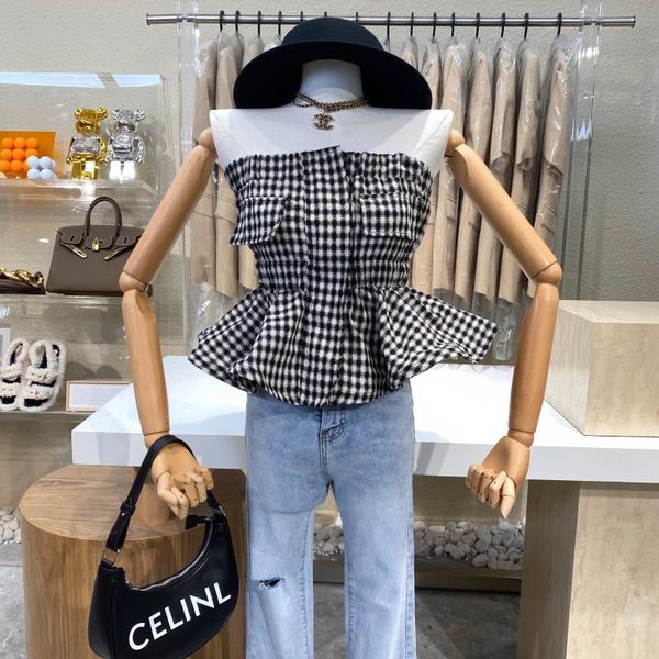women's t-shirt european summer sweet classic black and white plaid elastic tube sleeveless off shoulder women fashion 2021
women's t-shirt european summer sweet classic black and white plaid elastic tube sleeveless off shoulder women fashion 2021