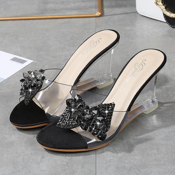 high heel women's wild summer shoes word buckle simple wedge sandals transparent bow-knot slippersdf4 slippers, Black
high heel women's wild summer shoes word buckle simple wedge sandals transparent bow-knot slippersdf4 slippers, Black