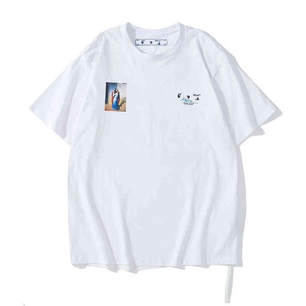 white 2021 new off style religious oil painting arrstyle short sleeve t-shirt, White;black
white 2021 new off style religious oil painting arrstyle short sleeve t-shirt, White;black