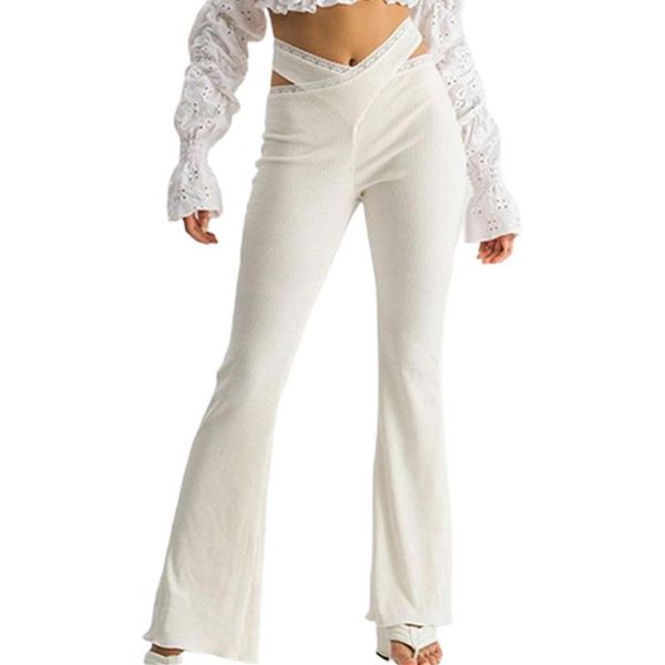 women's pants & capris female flared long trousers cross hollow out high waist lace trim spring fall white women slimming bottoms casua, Black;white
women's pants & capris female flared long trousers cross hollow out high waist lace trim spring fall white women slimming bottoms casua, Black;white