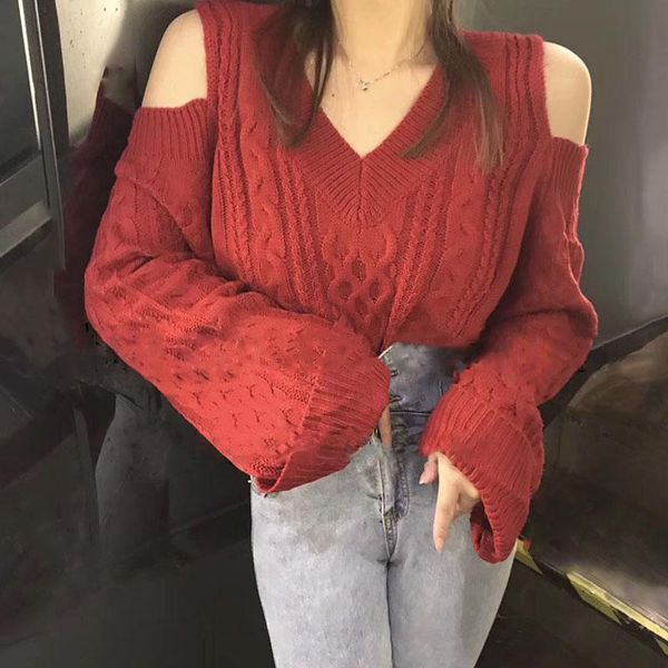 women's sweaters autumn winter women solid v-neck off shoulder loose retro full- sleeved knitted casual, White;black
women's sweaters autumn winter women solid v-neck off shoulder loose retro full- sleeved knitted casual, White;black