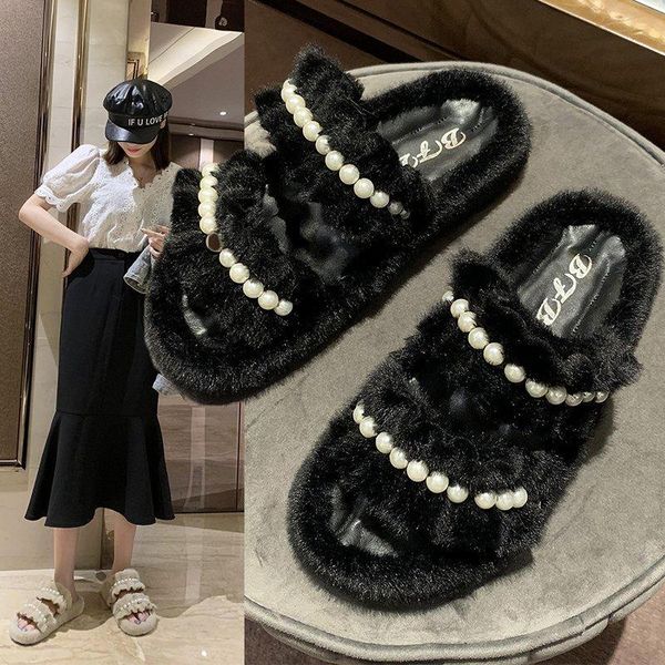 plush slippers women's 2021 spring and autumn flat-bottomed pearl decoration flat-heel sandals x476, Black
plush slippers women's 2021 spring and autumn flat-bottomed pearl decoration flat-heel sandals x476, Black