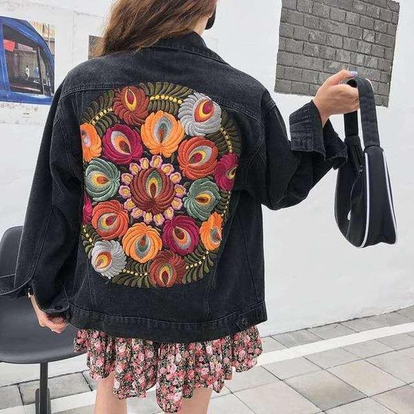 women's jackets autumn loose casual jacket embroidered flowers vintage single-breasted long sleeve fashion women black denim, Black;brown
women's jackets autumn loose casual jacket embroidered flowers vintage single-breasted long sleeve fashion women black denim, Black;brown