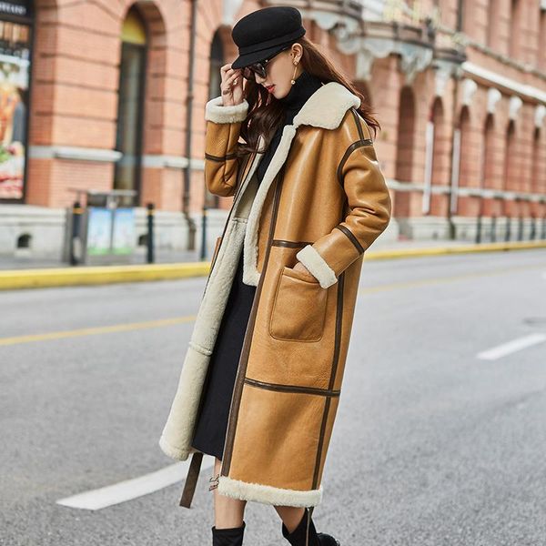 women's fur & faux real female genuine natural leather jacket winter coat women clothes 2021 korean vintage double-faced long zt4271, Black
women's fur & faux real female genuine natural leather jacket winter coat women clothes 2021 korean vintage double-faced long zt4271, Black