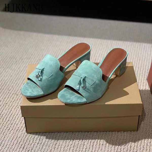 slippers real leather kidsuede high heel women round open toe metal lock decor slides solid color comfortable mules size 42, Black
slippers real leather kidsuede high heel women round open toe metal lock decor slides solid color comfortable mules size 42, Black