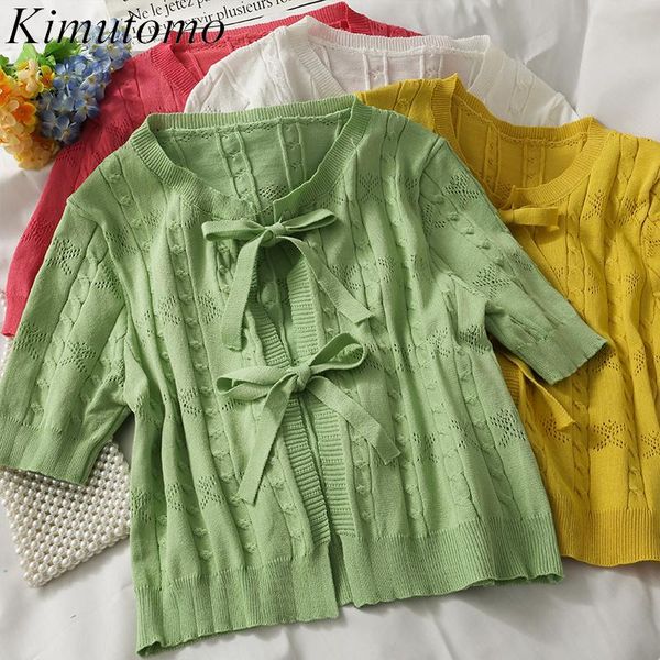 women's t-shirt kimutomo elegant bow lace up knitted thin female 2021 spring fashion o-neck short sleeve slim loose casual, White
women's t-shirt kimutomo elegant bow lace up knitted thin female 2021 spring fashion o-neck short sleeve slim loose casual, White