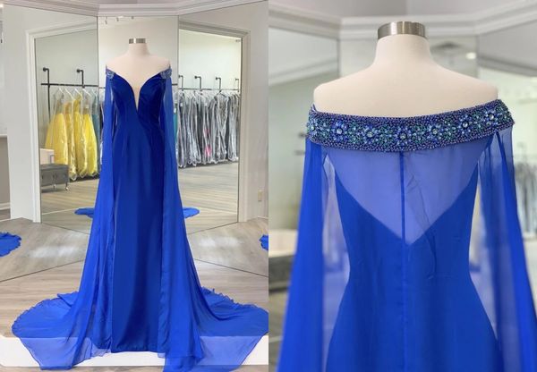 2022 lastest designer royal blue velvet evening prom dresses formal gowns with cape off the shoulder chiffon floor length mermaid beaded cry, Black;red
2022 lastest designer royal blue velvet evening prom dresses formal gowns with cape off the shoulder chiffon floor length mermaid beaded cry, Black;red