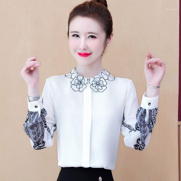 women's blouses & shirts spring autumn 2021 women fashion chiffon long sleeved female o-neck embroidery office lady q647, White
women's blouses & shirts spring autumn 2021 women fashion chiffon long sleeved female o-neck embroidery office lady q647, White