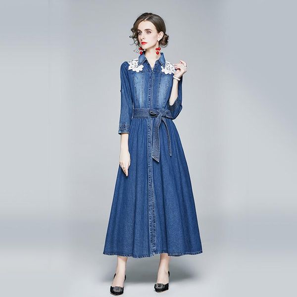 high street spring fashion designer flower embroidery long denim dress women elegant lace up casual robe femme aline vestidos dresses, Black;gray
high street spring fashion designer flower embroidery long denim dress women elegant lace up casual robe femme aline vestidos dresses, Black;gray