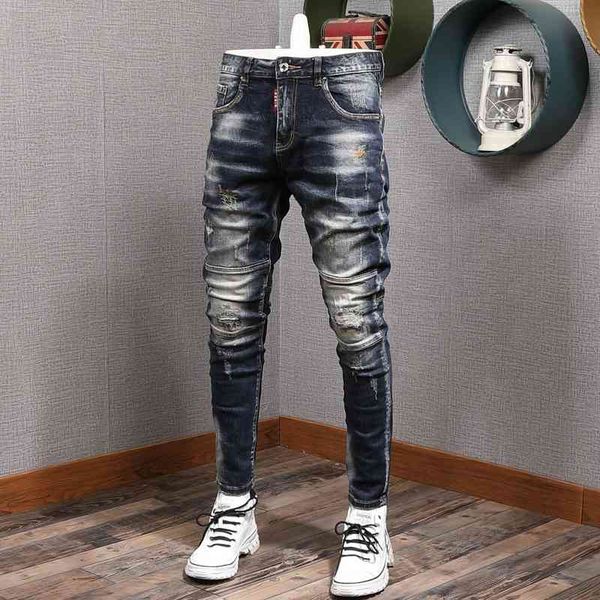 men's jeans fashion streetwear men slim fit elastic destroyed ripped denim trousers painted spliced designer hip hop punk biker pa, Blue
men's jeans fashion streetwear men slim fit elastic destroyed ripped denim trousers painted spliced designer hip hop punk biker pa, Blue
