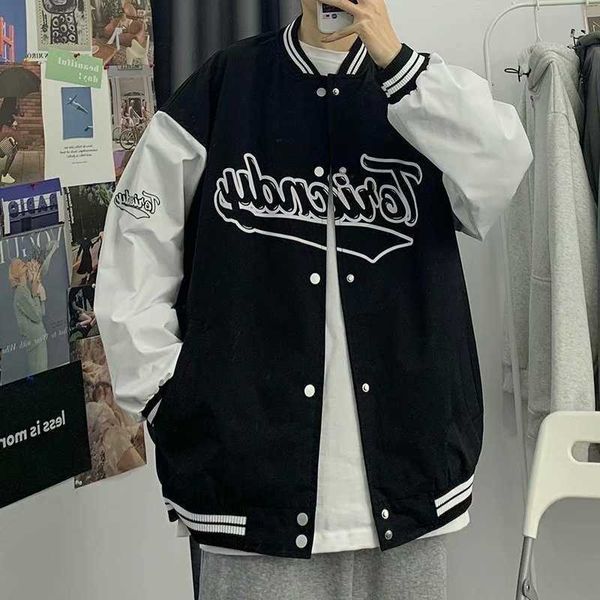 spring brand color blocking hip hop jacket coat men's ins couple fashion loose street bomber, Black;brown
spring brand color blocking hip hop jacket coat men's ins couple fashion loose street bomber, Black;brown