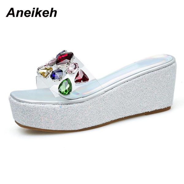 slippers aneikeh 2021 summer fashion modern women shoes pvc party crystal thick bottom wedges novelty mixed colors mules, Black
slippers aneikeh 2021 summer fashion modern women shoes pvc party crystal thick bottom wedges novelty mixed colors mules, Black