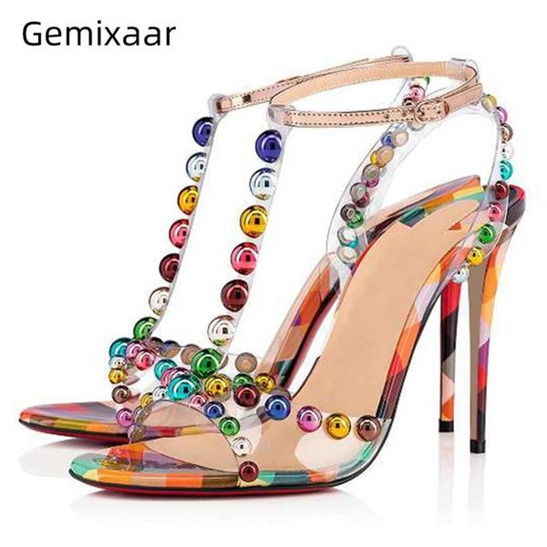 sweet colorful dot rivet t-strap sandals women transparent pvc open toe stiletto heels sandalias mujer high heel summer shoes, Black
sweet colorful dot rivet t-strap sandals women transparent pvc open toe stiletto heels sandalias mujer high heel summer shoes, Black