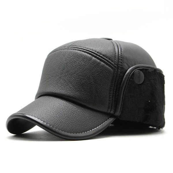 berets winter pu lei feng hat outdoor cold warm plus velvet padded ear protection cotton leather, Blue;gray