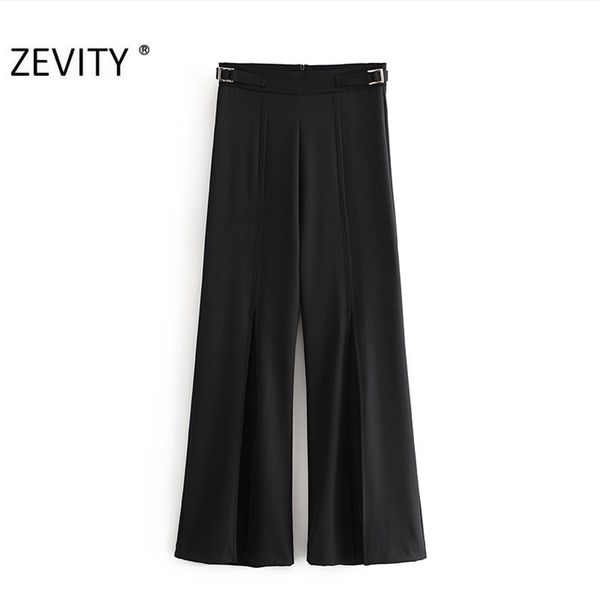 women buckle decoration black split wide leg pants femme back zipper casual slim trousers office wear chic p915 210420, White;black
women buckle decoration black split wide leg pants femme back zipper casual slim trousers office wear chic p915 210420, White;black