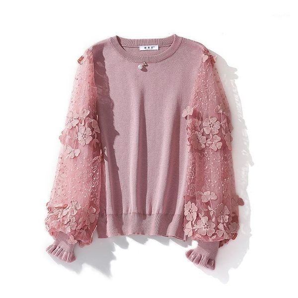 women's sweaters retro women 3d flowers embroidered lantern sleeves mesh spliced knit sweater o-neck long sleeve bottoming shirt 2021, White;black
women's sweaters retro women 3d flowers embroidered lantern sleeves mesh spliced knit sweater o-neck long sleeve bottoming shirt 2021, White;black