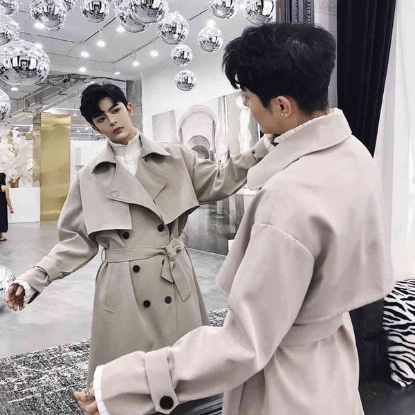 men's trench coats baggy double-breasted mid-long korean style windbreaker coat in autumn. igzk, Tan;black
men's trench coats baggy double-breasted mid-long korean style windbreaker coat in autumn. igzk, Tan;black