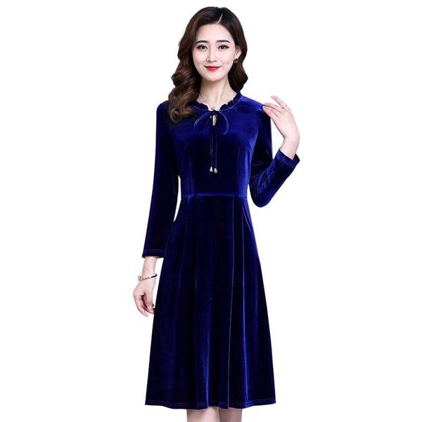 fashion autumn and winter gold velvet soft dress temperament female long sleeves were thin large size waist casual dresses, Black;gray
fashion autumn and winter gold velvet soft dress temperament female long sleeves were thin large size waist casual dresses, Black;gray