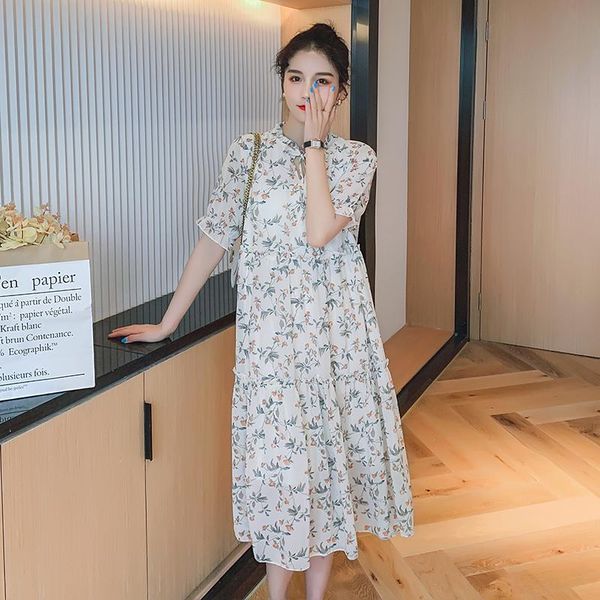 maternity summer floral chiffon loose long dress ruffles stand collar short flare sleeve pregnant women fashion printing dresses, White
maternity summer floral chiffon loose long dress ruffles stand collar short flare sleeve pregnant women fashion printing dresses, White