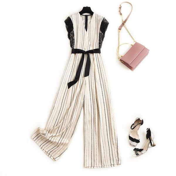 women's tracksuits women fashion striped casual pants 2 piece set 2021 summer v-neck cuff stitching lace jumpsuit with belt two, Gray
women's tracksuits women fashion striped casual pants 2 piece set 2021 summer v-neck cuff stitching lace jumpsuit with belt two, Gray