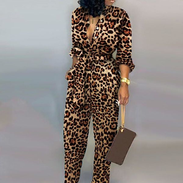 women jumpsuits long sleeves leopard printed button up with waist belt fashion casual female romper playsuits african ladies 210416, Black;white
women jumpsuits long sleeves leopard printed button up with waist belt fashion casual female romper playsuits african ladies 210416, Black;white